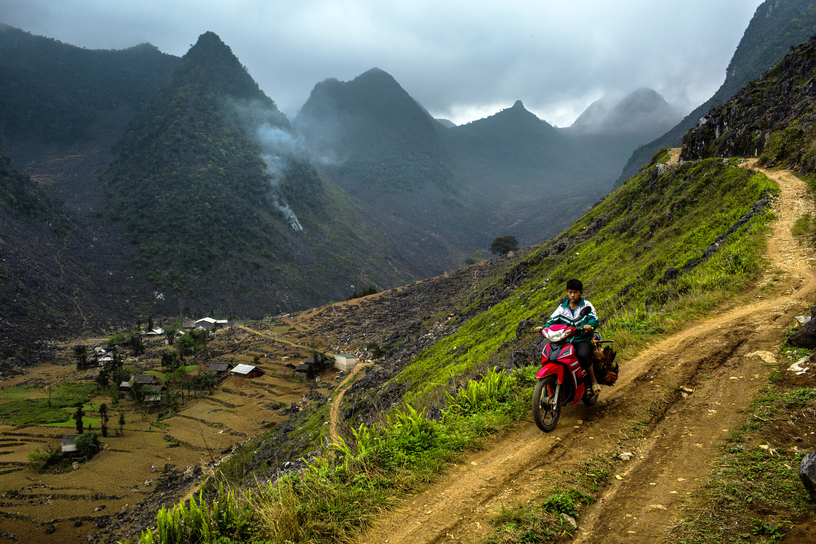 Remote mountain road in Ha Giang province where villages are only accessible on foot or bike