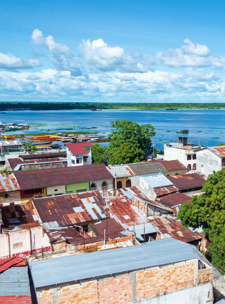 Cityscape view of Iquitos, Peru with the Itaya
River in the background in the middle of the Amazon Rain Forest.