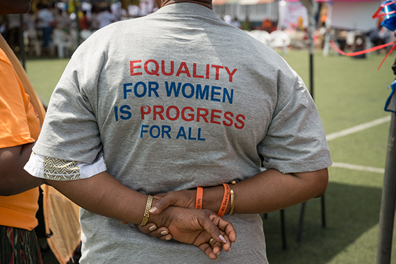 Back of woman’s shirt reads powerful message