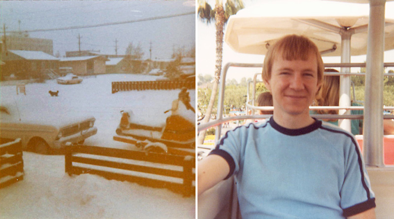 A family photo of six people, including three young adults and one child.