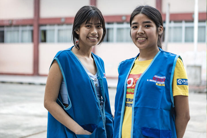 Natsumi, 16, with fellow member of her student leaders group  