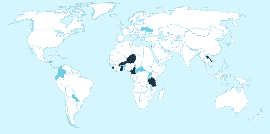 Map of countries where Plan has education projects