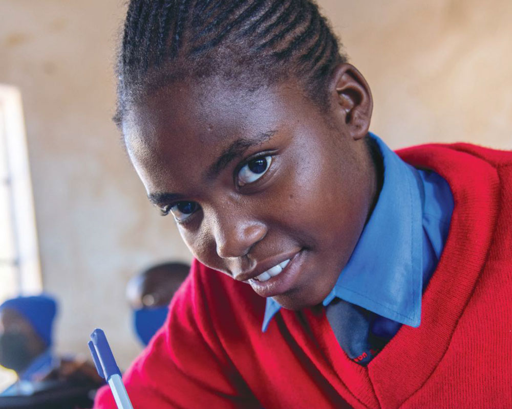 A girl attends a guidance and
counselling session in Zimbabwe.