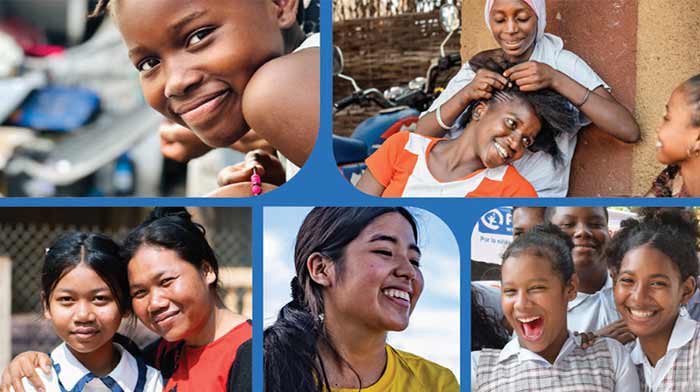 collage of images, girls smiling