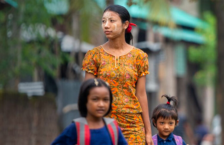 Young mother with children