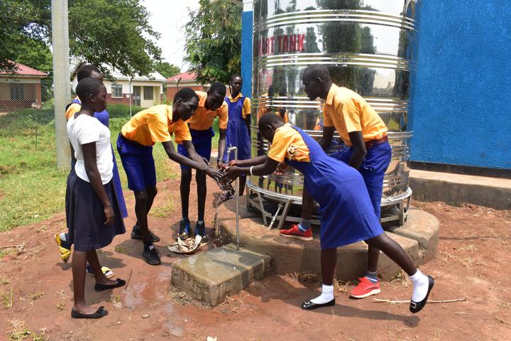 Water tank and school students