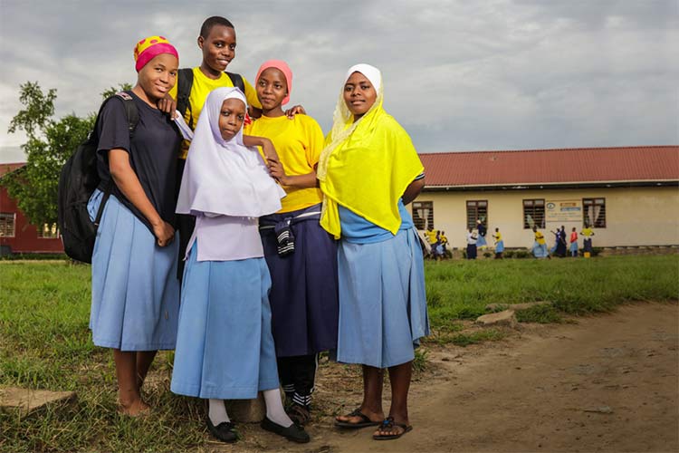 Girls outside a school