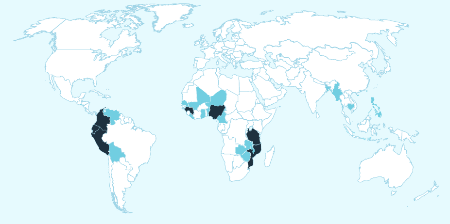 Map of countries where Plan has health projects