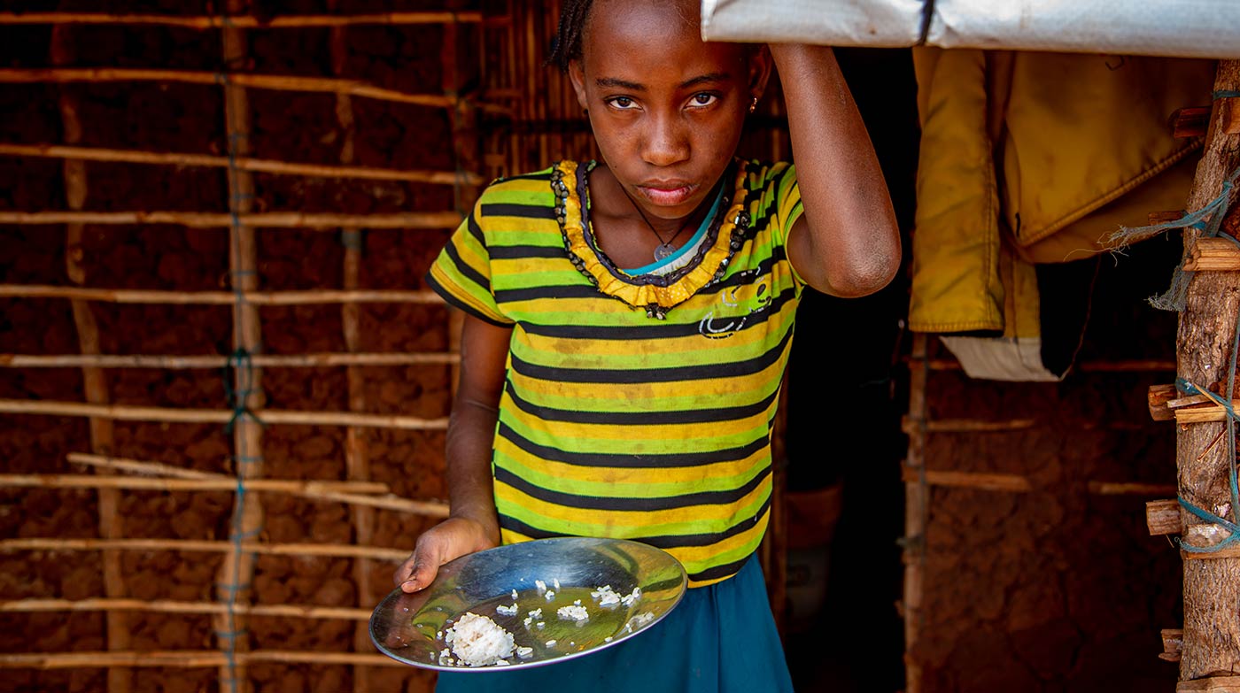 Amina, 11, only gets to eat once or twice a day