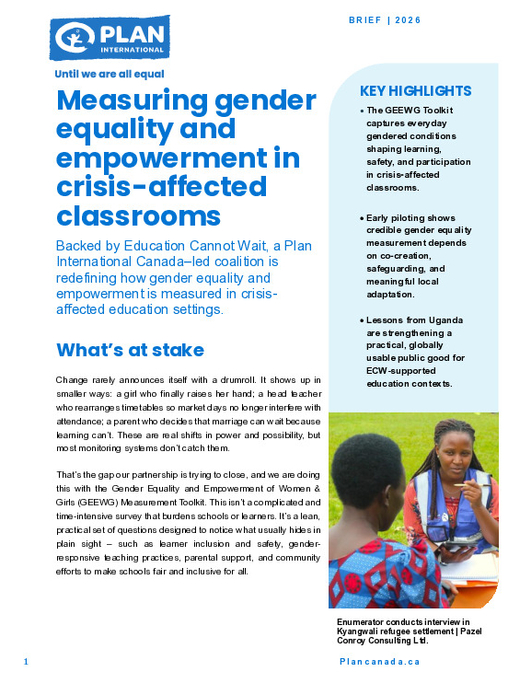 Measuring gender equality and empowerment in crisis-affected classrooms cover