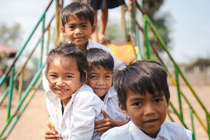 children playing on a slide