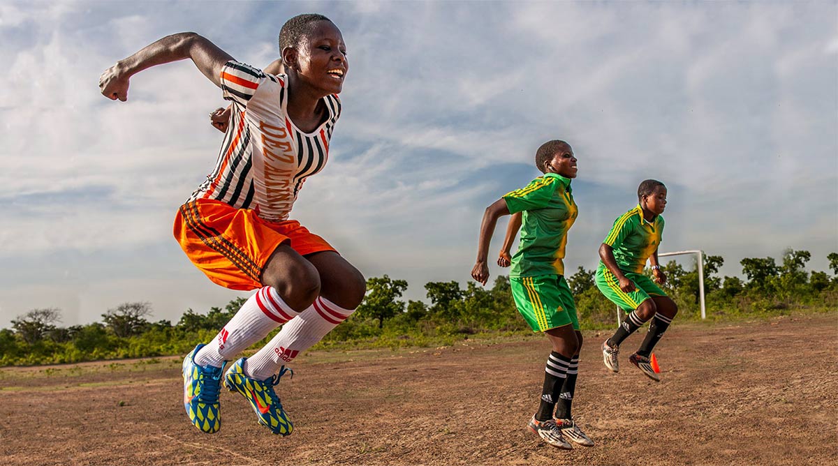 Girls playing soccer