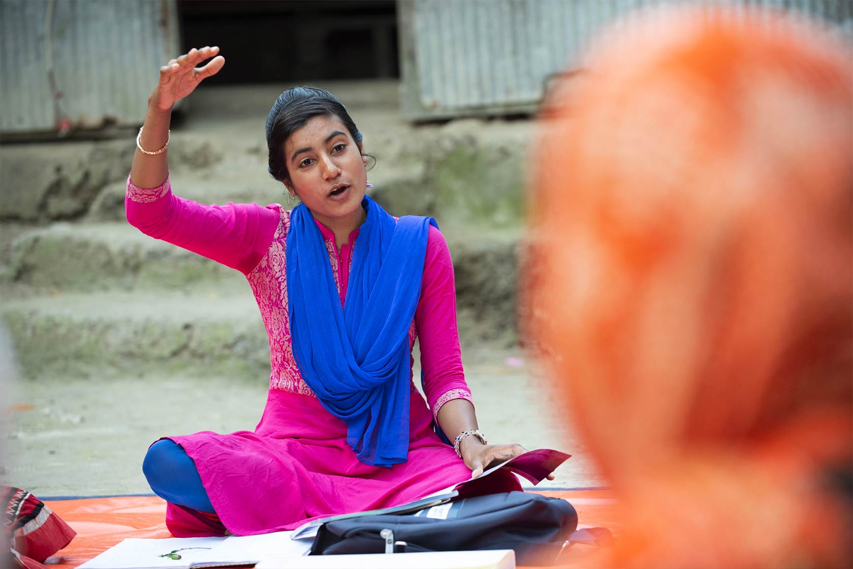 Girl at outdoor meeting