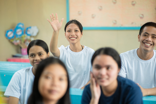 Girl takes part in peer discussion at her school in West Samar