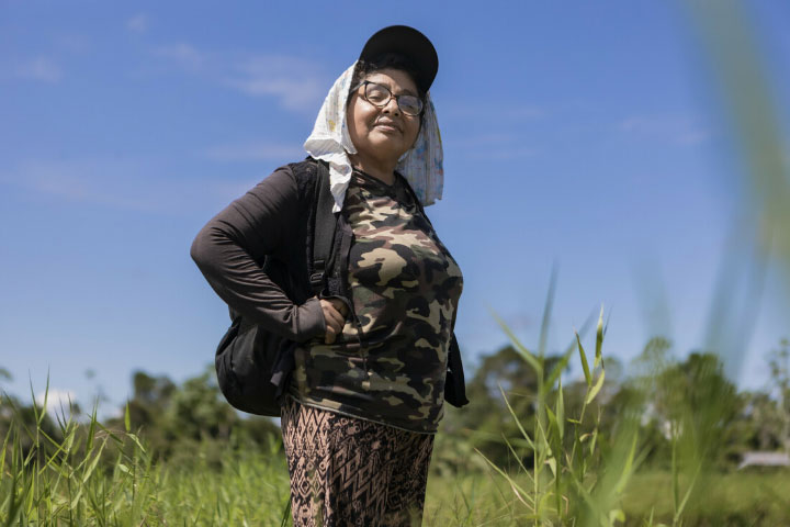 Woman activist against violence against women looks proudly at camera