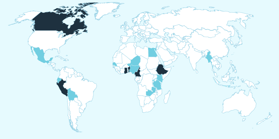 Map of countries where Plan has education projects